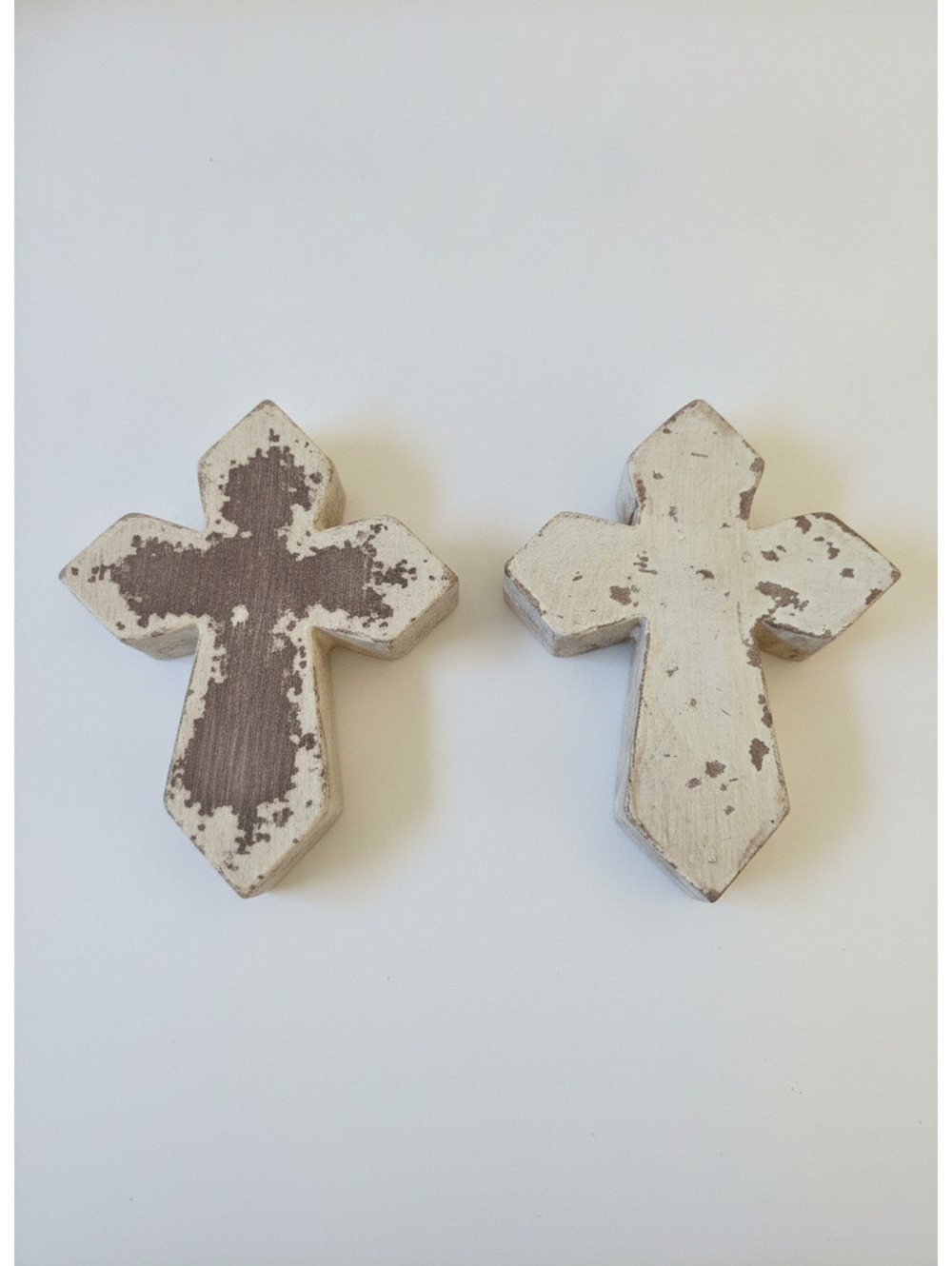 Set of 2 Rustic Distressed Wooden Wall Crosses